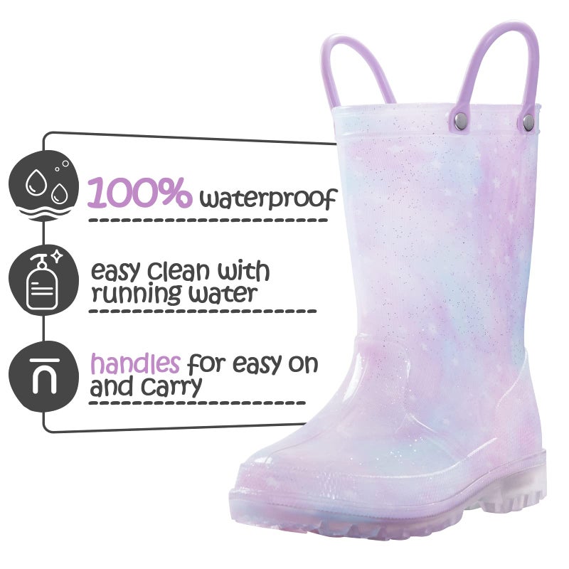 K KomForme Toddler Light Up Rain Boots for Girls Boys Waterproof Rain Boots with Handles Outdoors - Image 2